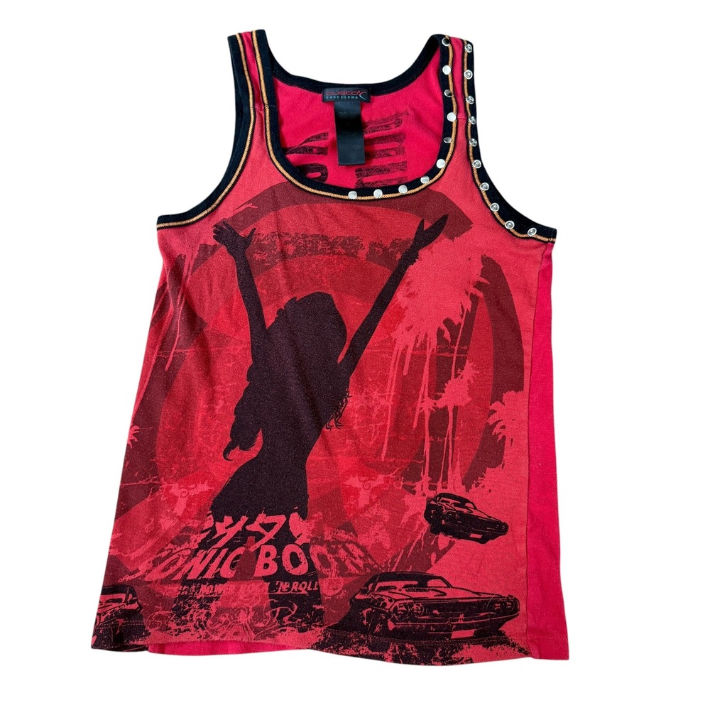 Custo Barcelona Sonic Boom Tank Top Studded Graphic Size 3 Red Small Y2K 90s